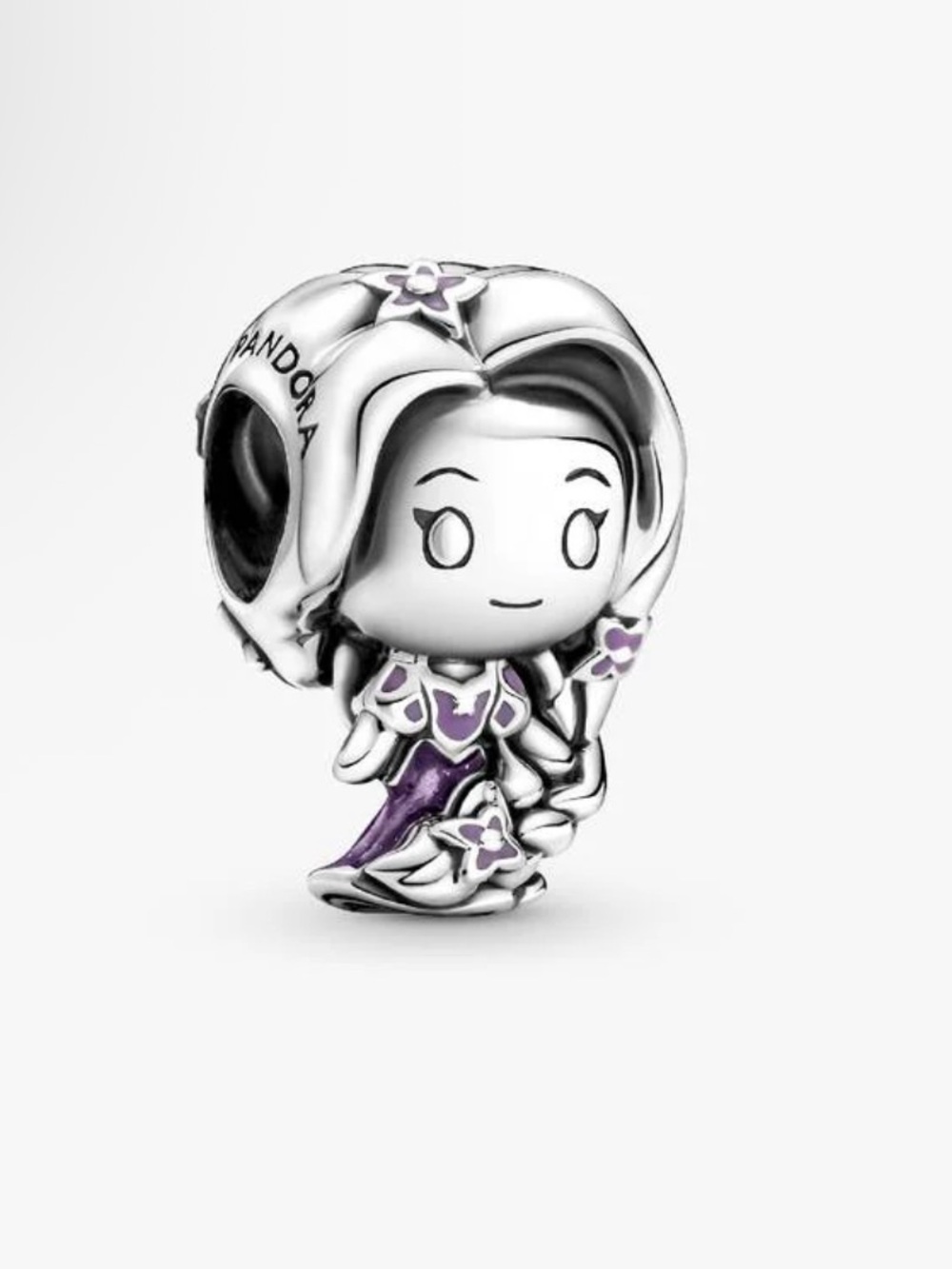 Pandora Rapunzel Silver Charm with Purple Enamel Floral Details